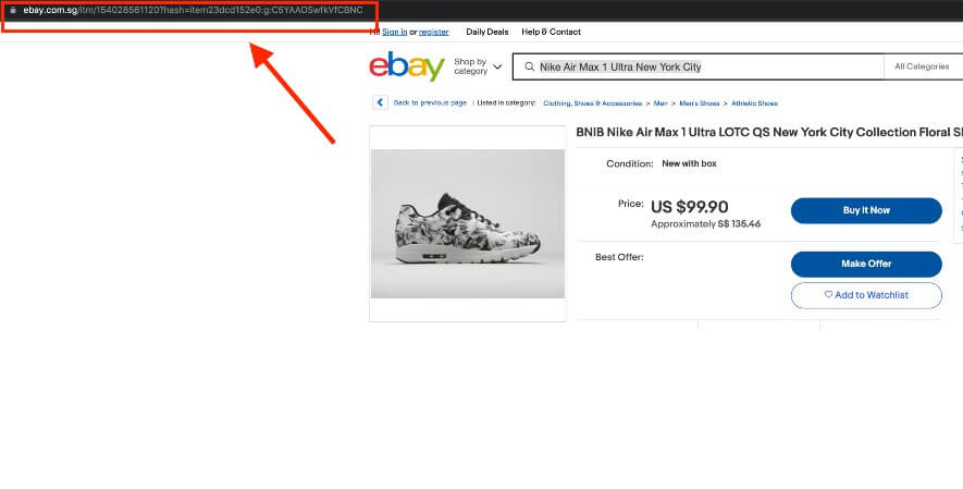 Copy link URL produk dari Ebay Singapura